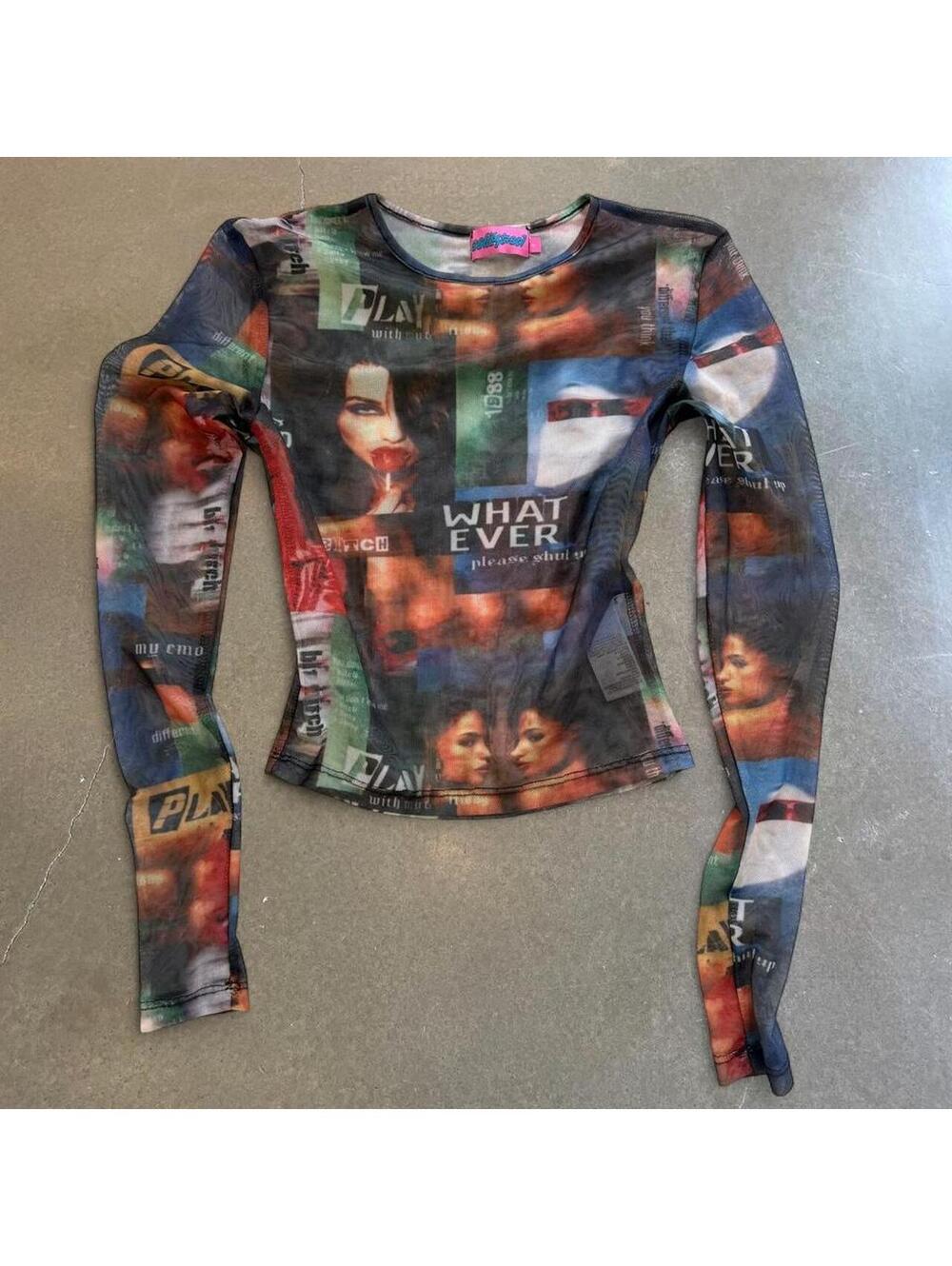 Edikted Graphic Mesh Baby Tee | Women’s Size Small